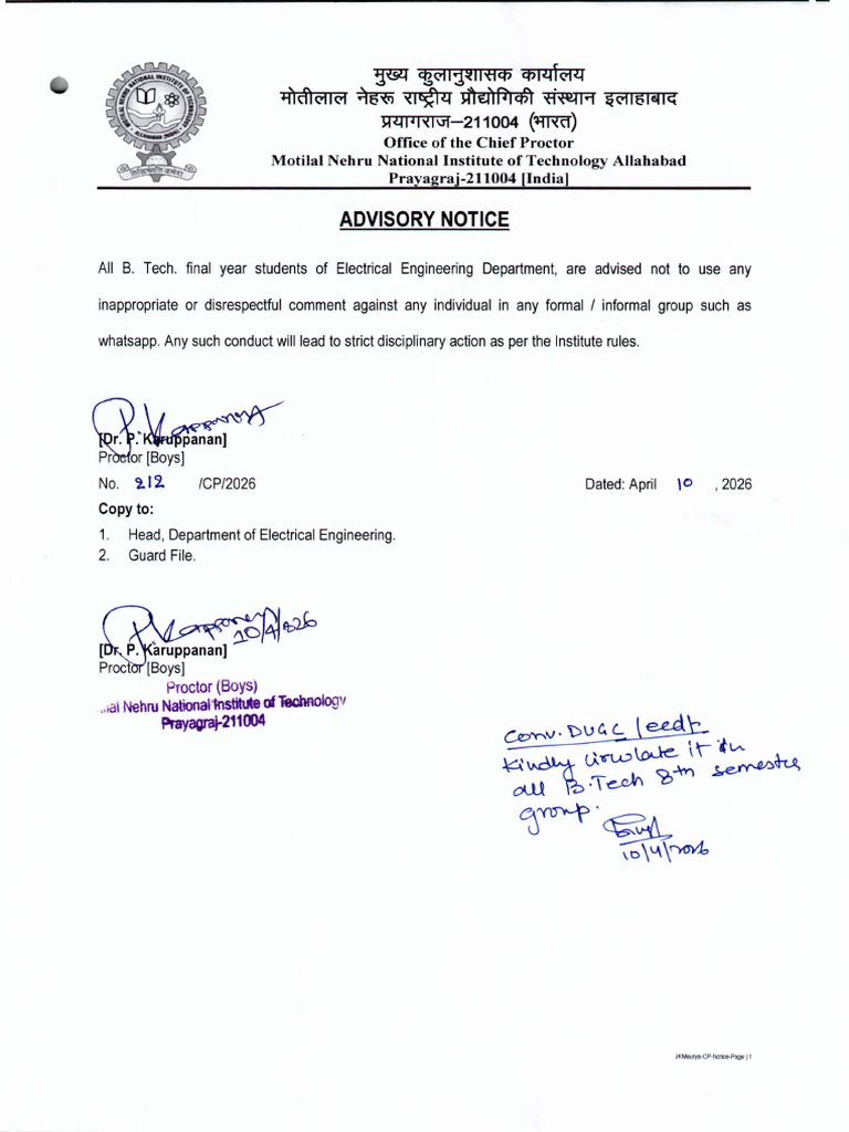 Advisory Notice Chief Proctor No. 212 | PDF