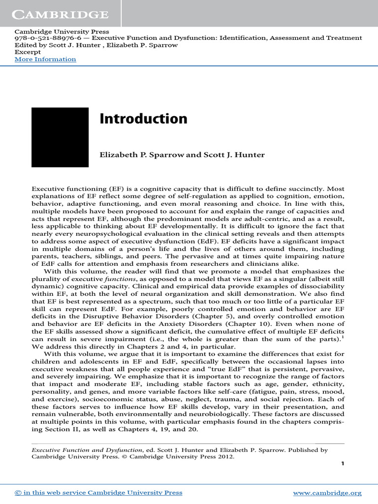 Executive Function and Dysfunction | PDF | Executive Functions | Theory ...
