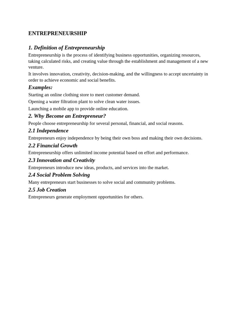 Entrepreneurship Notes | PDF | Entrepreneurship | Economies