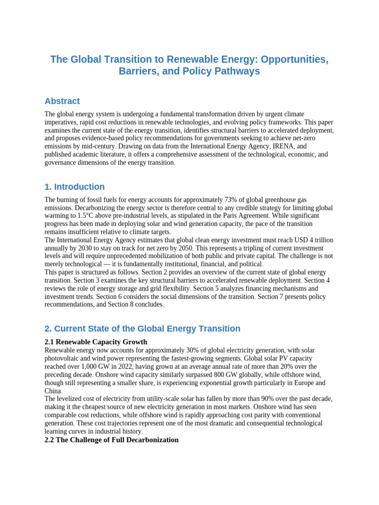 Renewable Energy Transition v2 | PDF | Renewable Energy | Climate ...