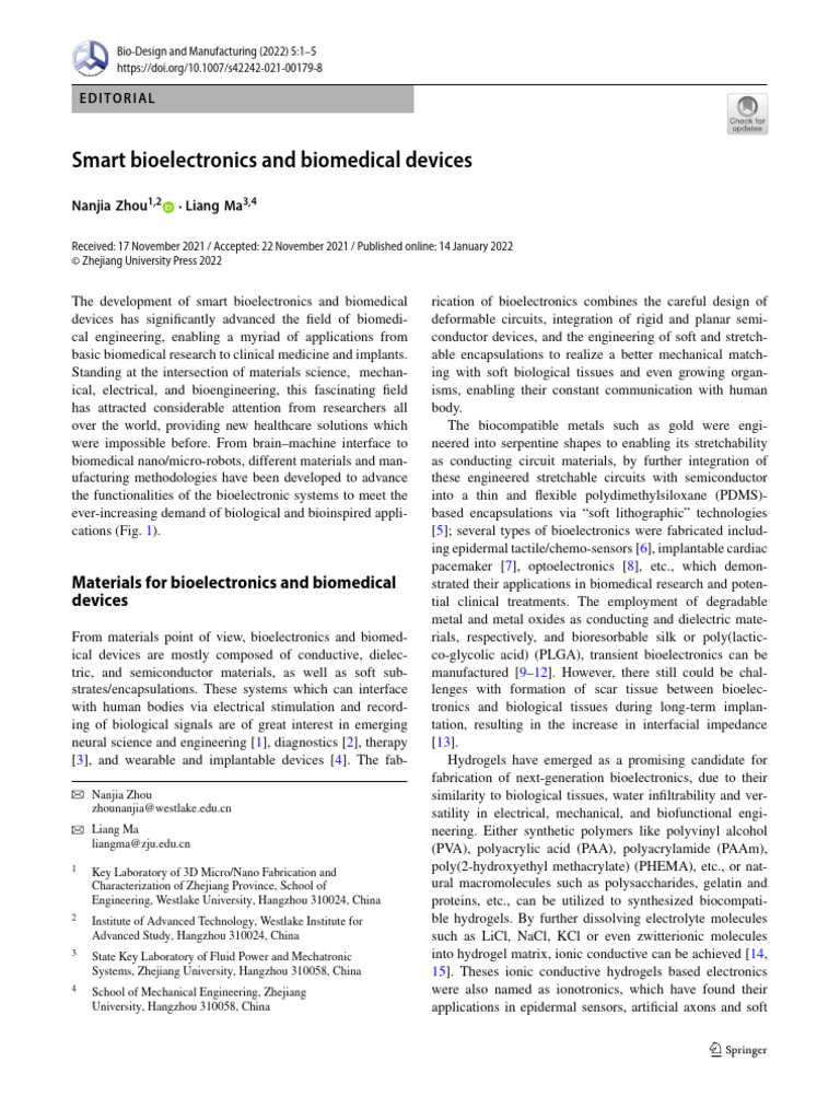 Smart Bioelectronics and Biomedical Devices | PDF | Tissue Engineering ...
