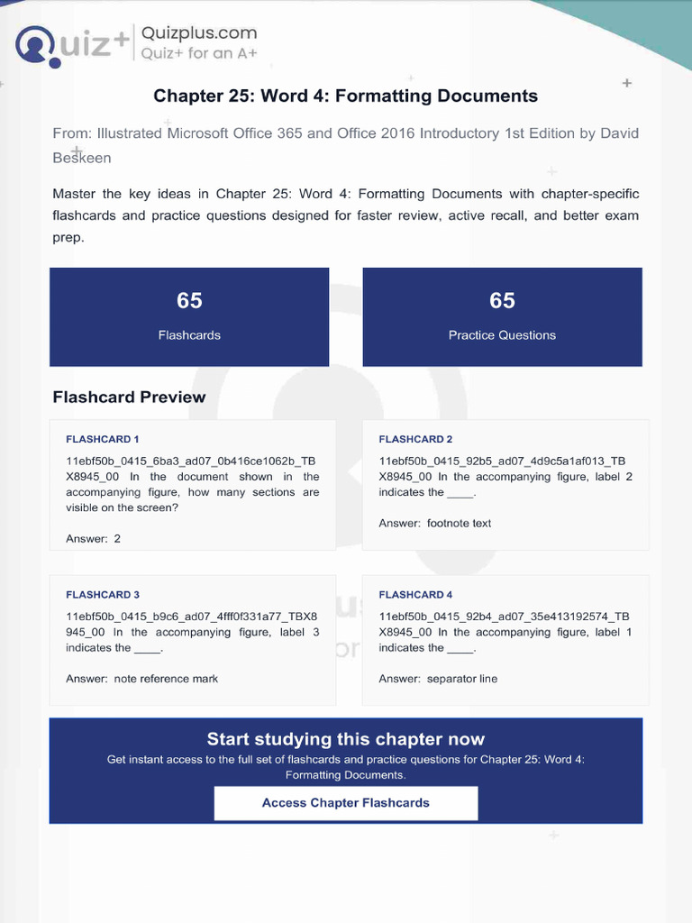 Flashcards For Chapter 25 Word 4 Formatting Documents | PDF