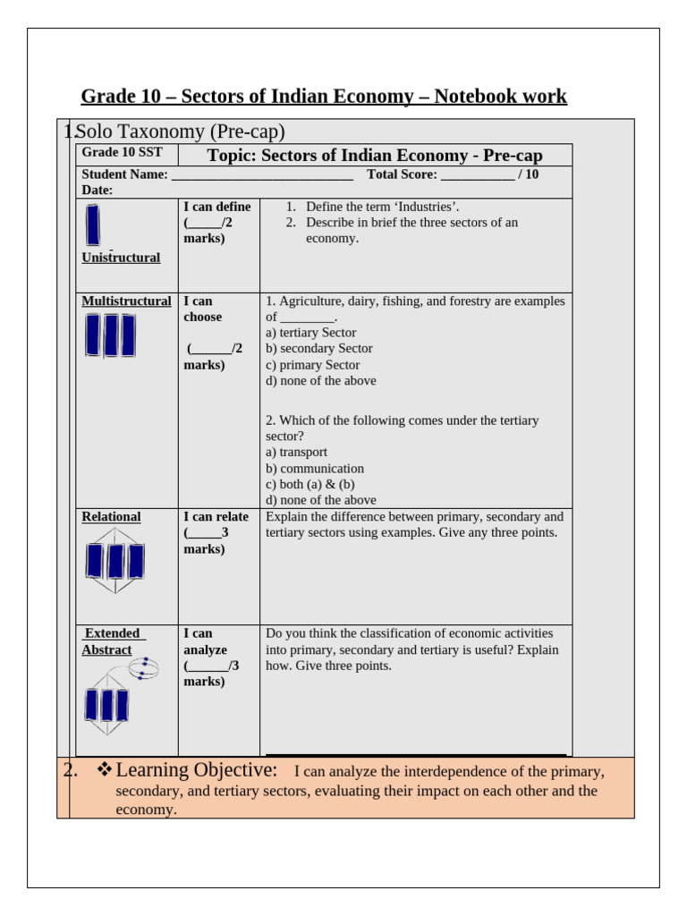 G10 - Sectors of Indian Economy - Notebook Work 2024 Copy | PDF ...
