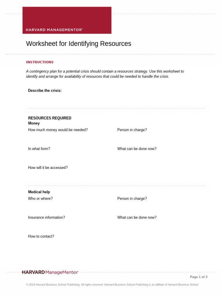 Lesson 2 Worksheet for Identifying Resources | PDF
