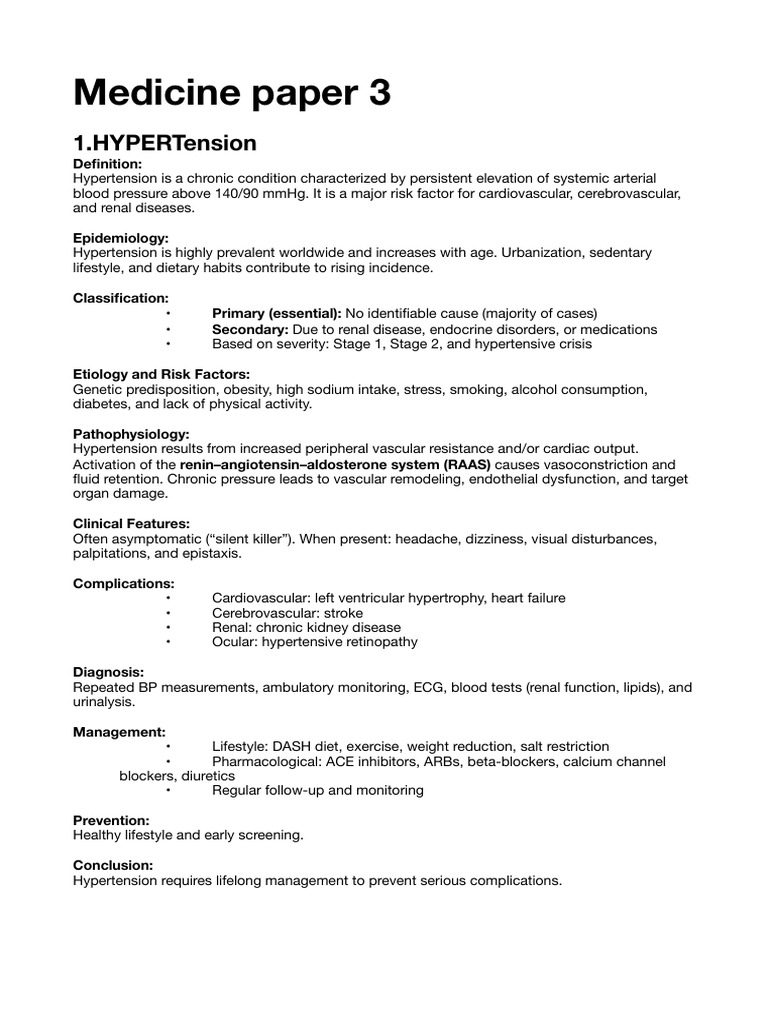 Medicine Paper 2 | PDF | Hypertension | Anemia