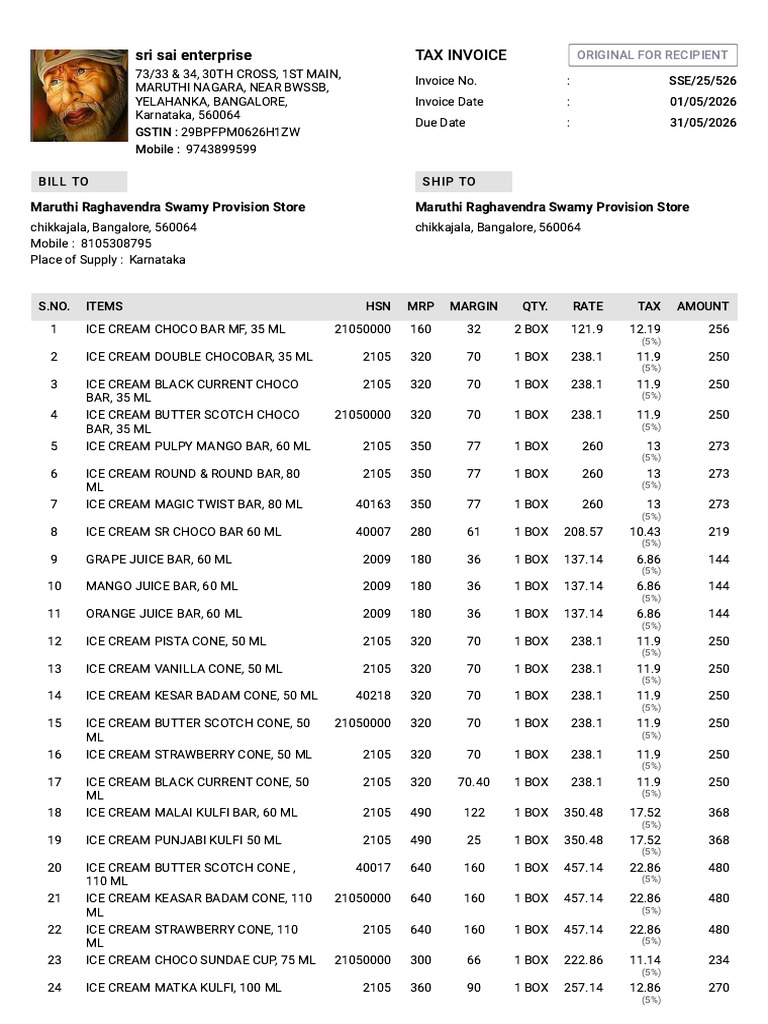 Maruthi Raghavendra Swamy Provision Store Invoice SSE 25 526 | PDF ...