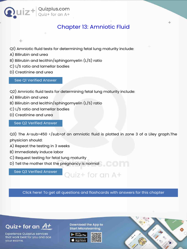 Amniotic Fluid Tests for Determining Fetal Lung Maturity Include | PDF ...