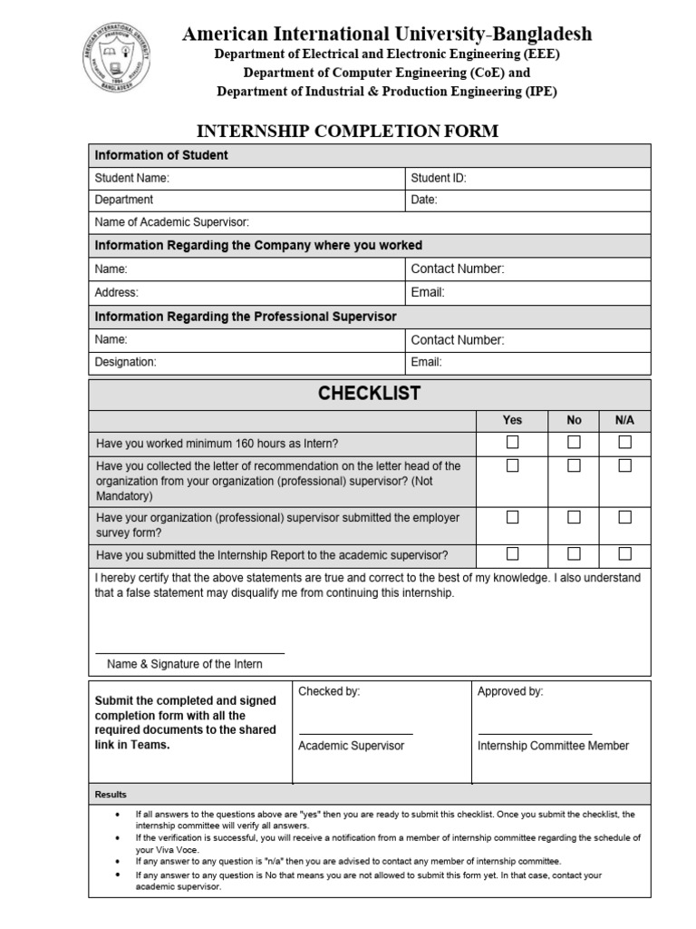 261 5 Internship Completion Checklist | PDF