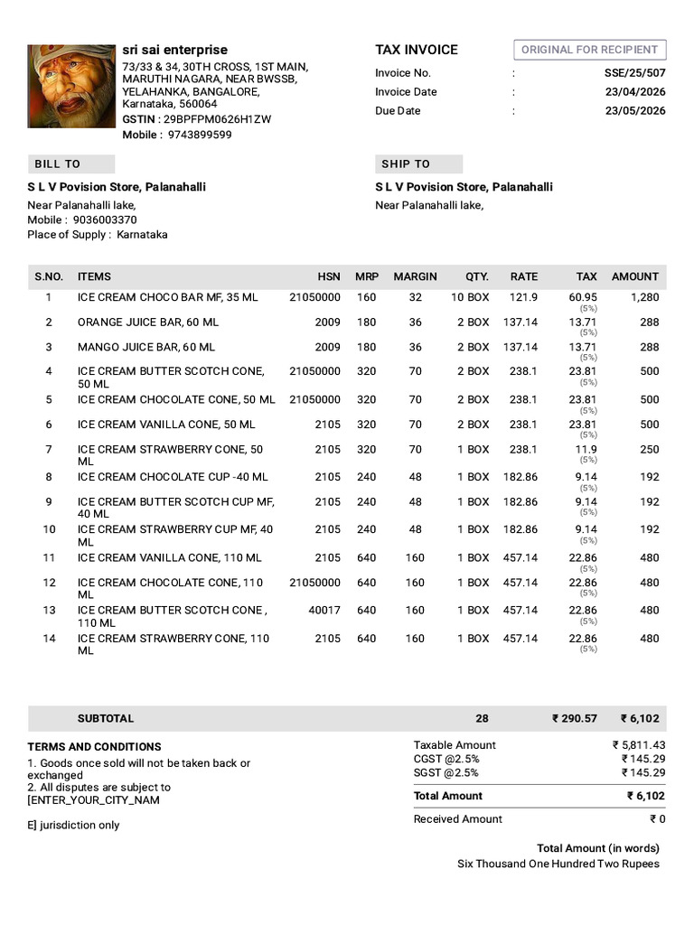 S L v Povision Store Palanahalli Invoice SSE 25 507 (1) | PDF | Dairy ...