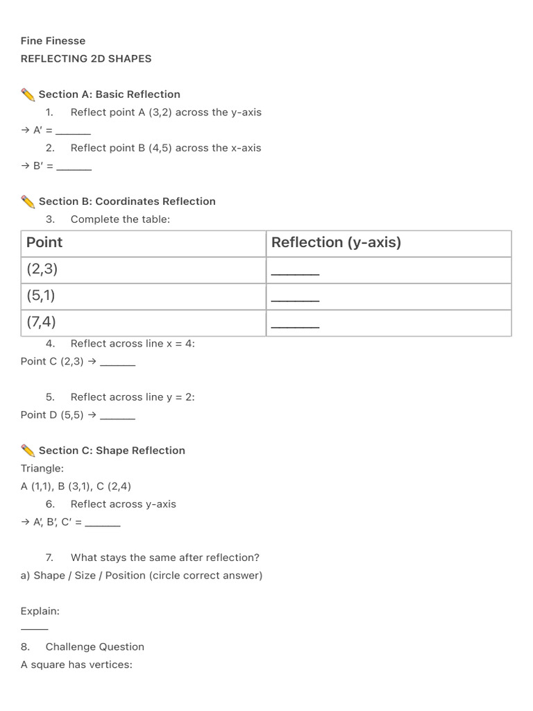 Reflecting 2d Shapes | PDF