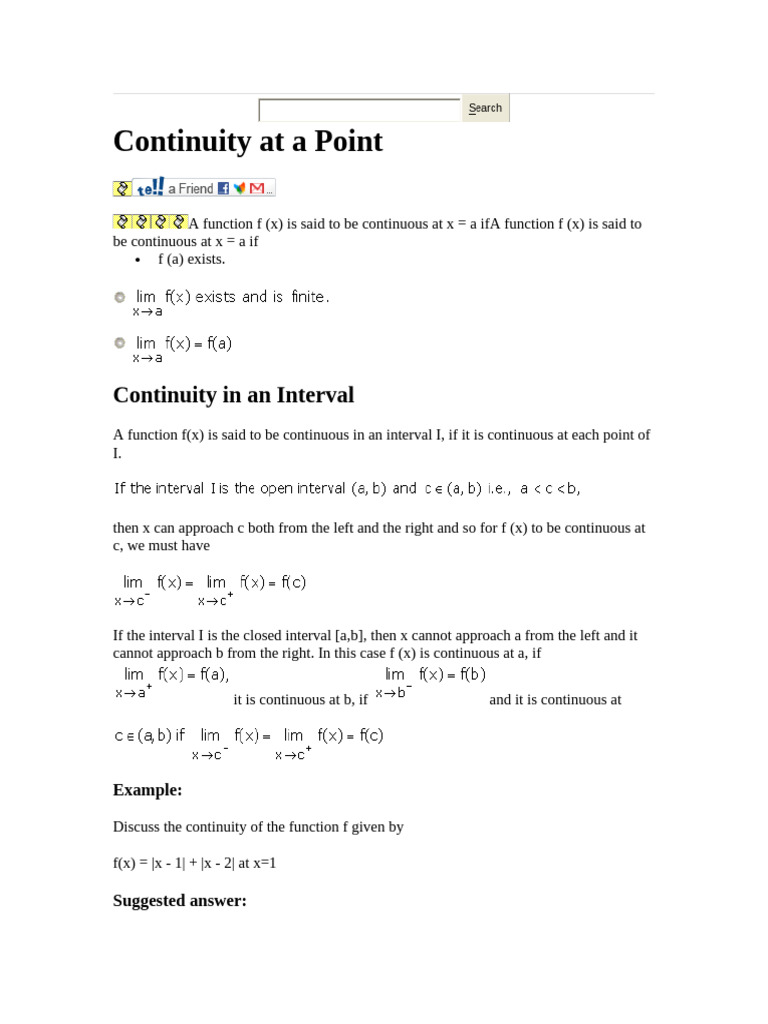 Continuity at A Point | PDF