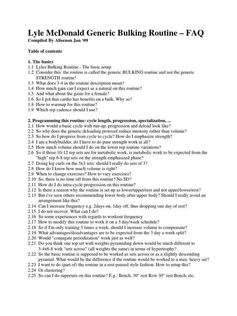 Lyle McDonald Generic Bulking Routine FAQ | PDF | Aerobic Exercise ...