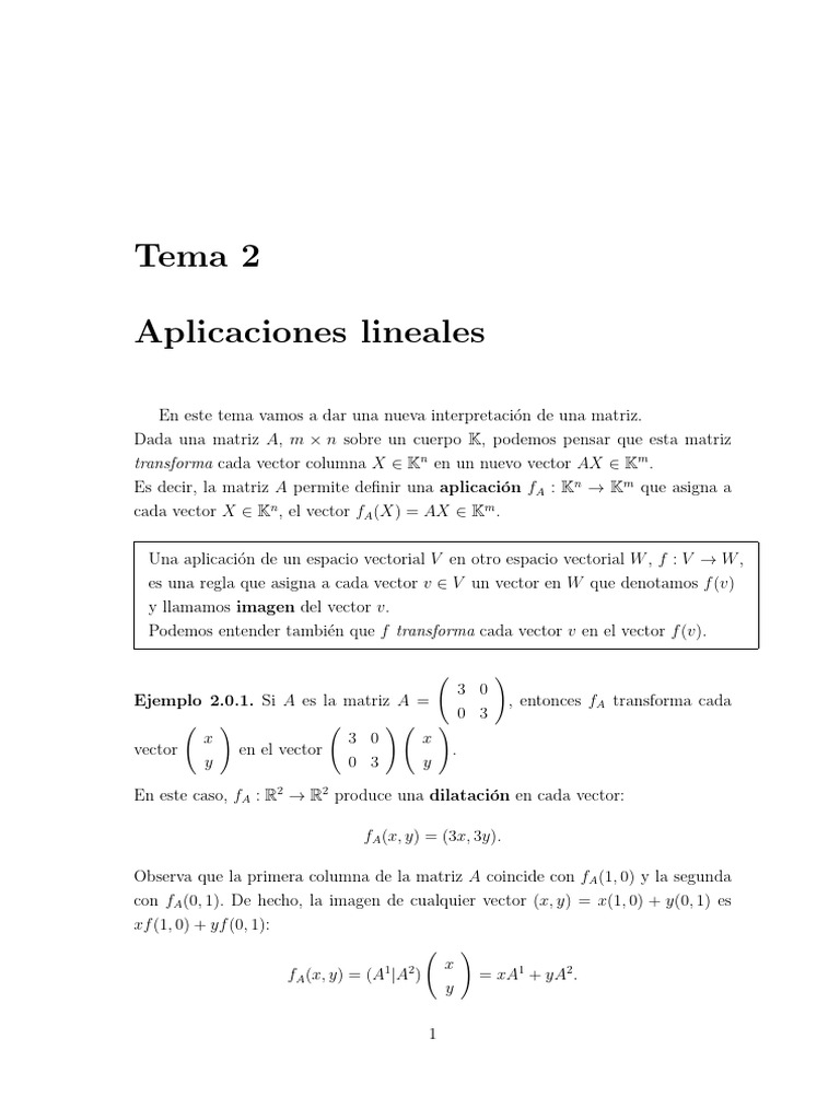 Tema 2 | PDF | Mapa lineal | Base (álgebra lineal)
