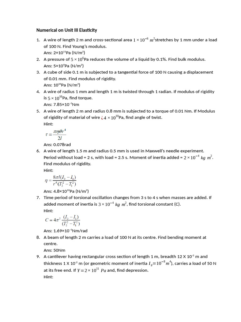 Numerical on Unit III & IV | PDF | Stiffness | Liquids
