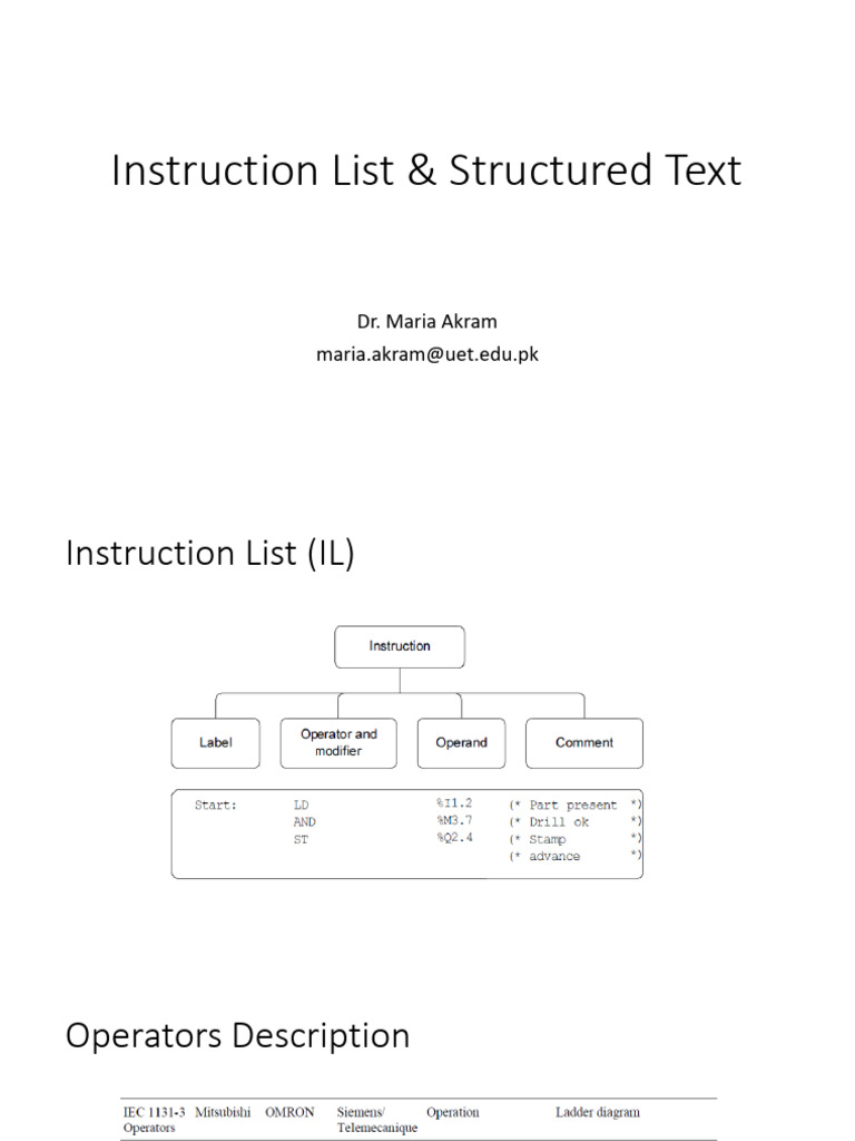 Instruction List and Structure Text | PDF