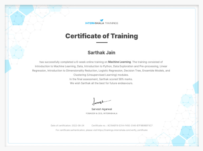 Machine Learning Training - Certificate of Completion (1) (2) | PDF