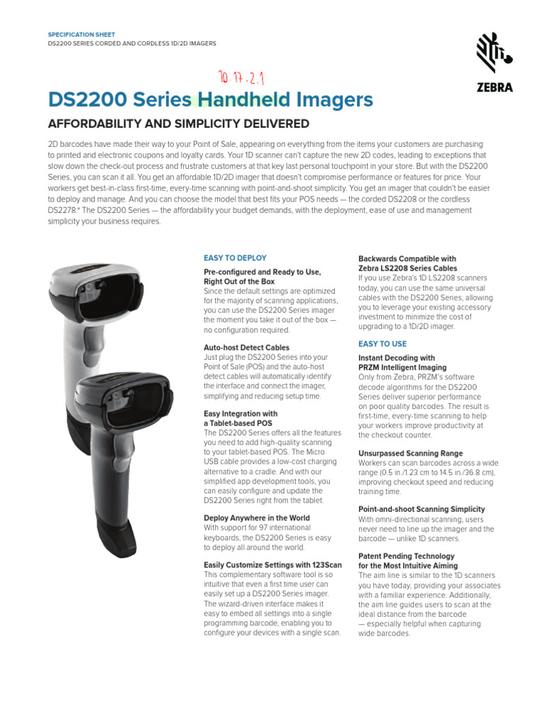 Zebra Scanner DS2208 Barcode | PDF | Barcode | Point Of Sale