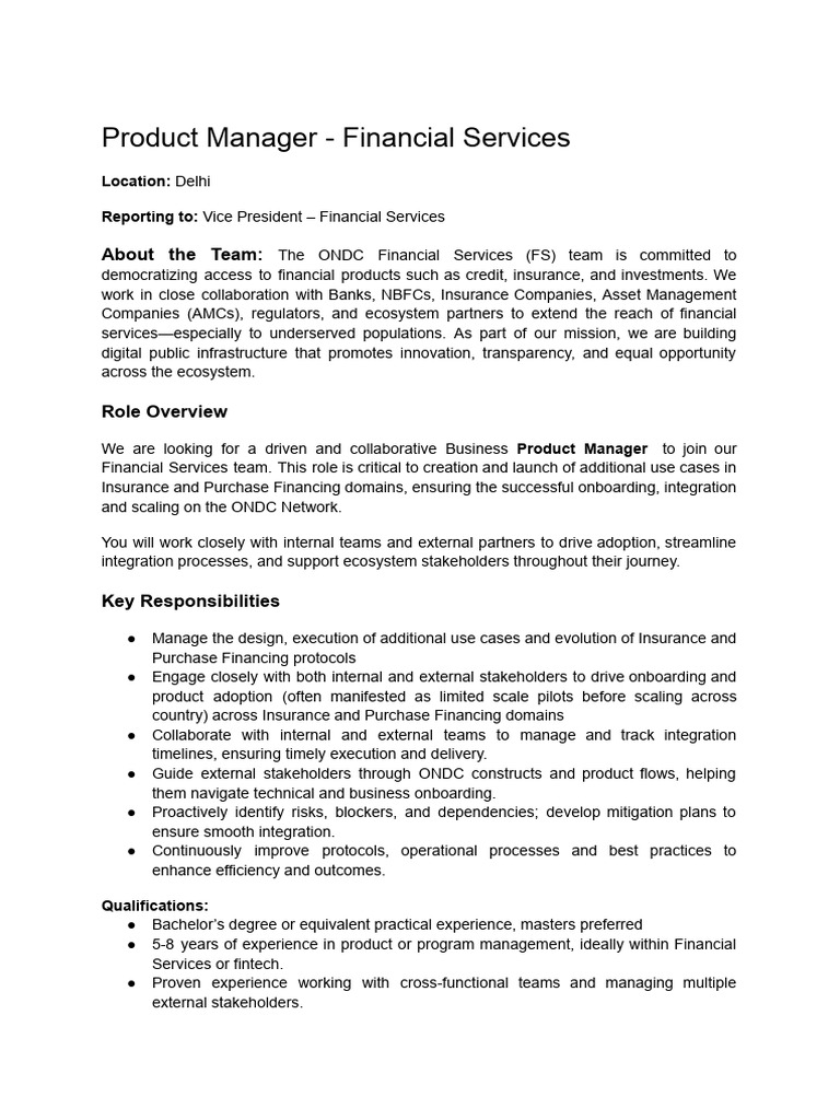 Product Manager - Financial Services - Insurance & PF | PDF | Economies ...