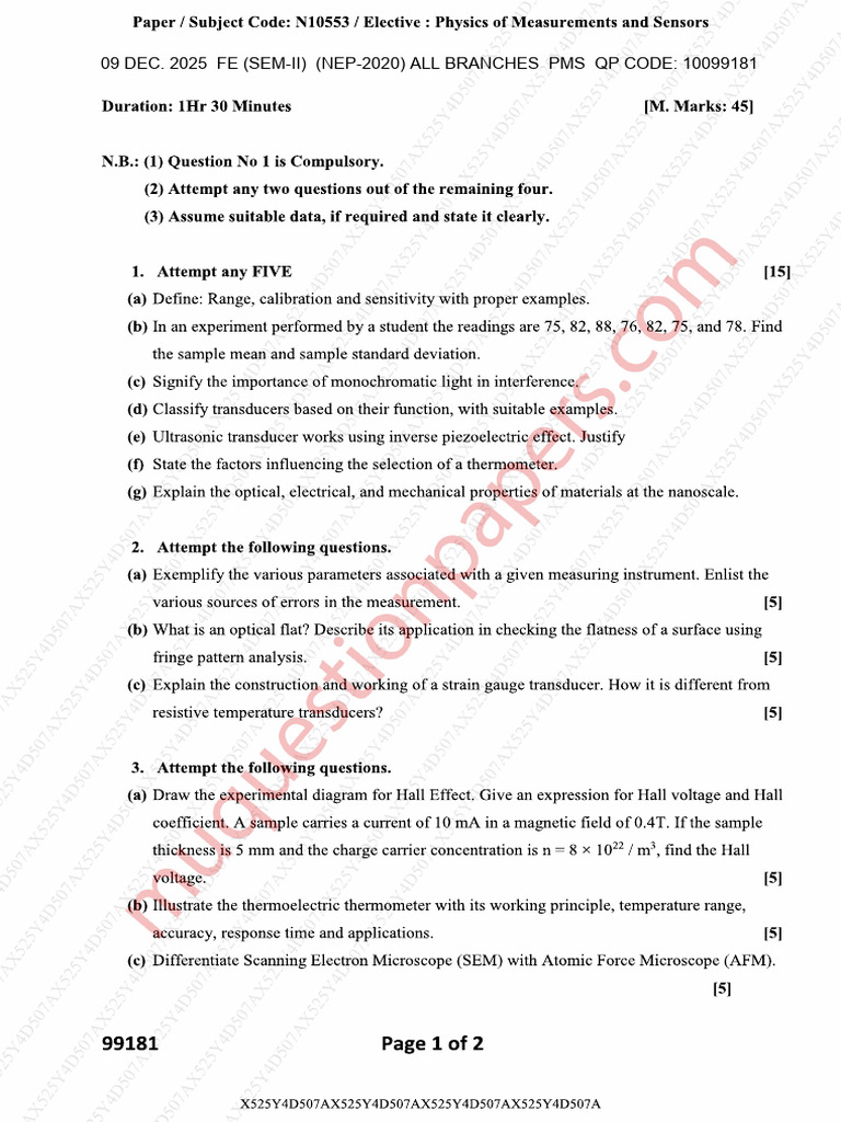 Be First Year Engineering Semester 2 2025 December Physics of ...
