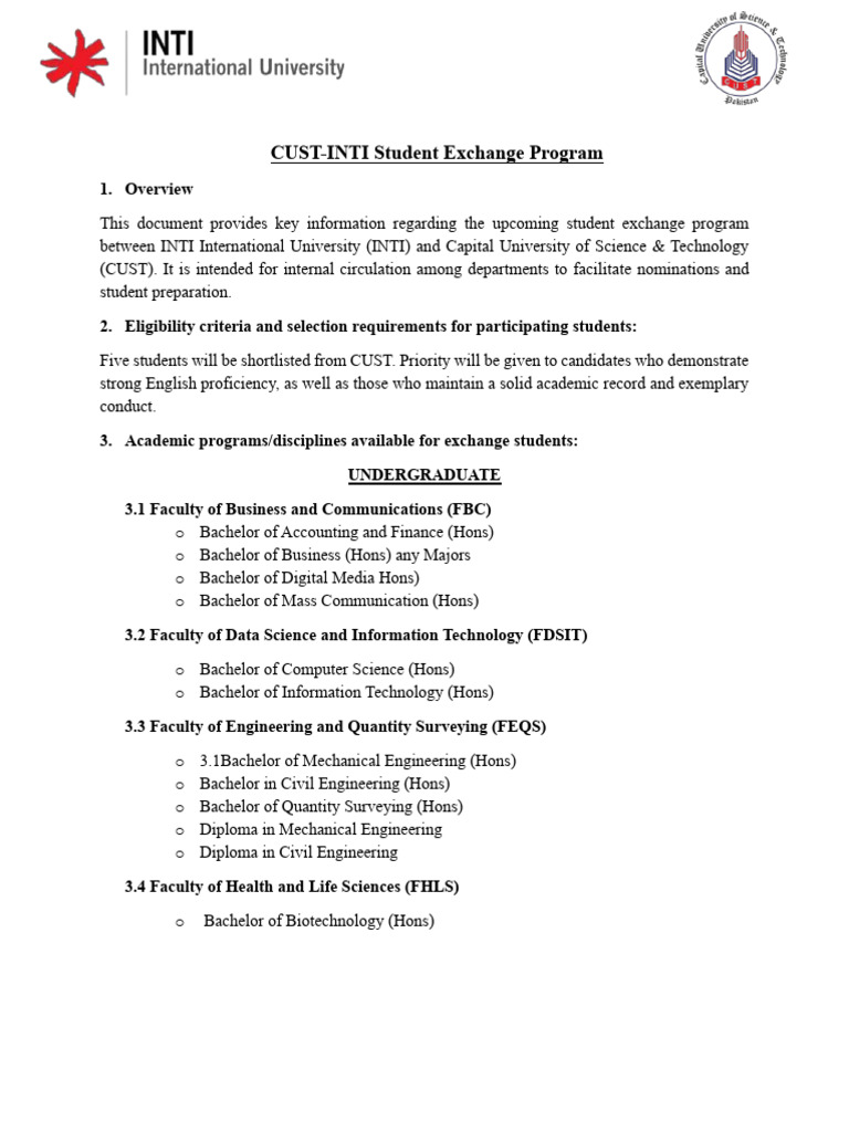 INTI-CUST student exchange program | PDF | Bachelor's Degree ...