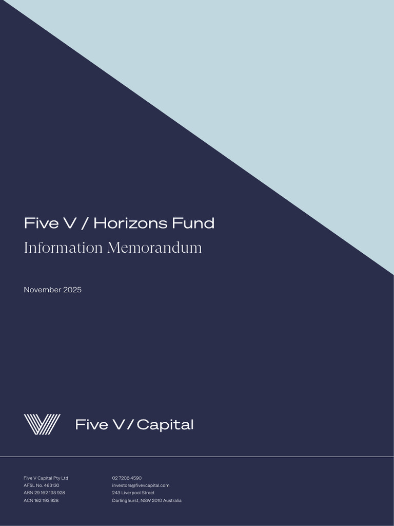 Five V Horizons Fund Information Memorandum IM Dec 2025 | PDF ...