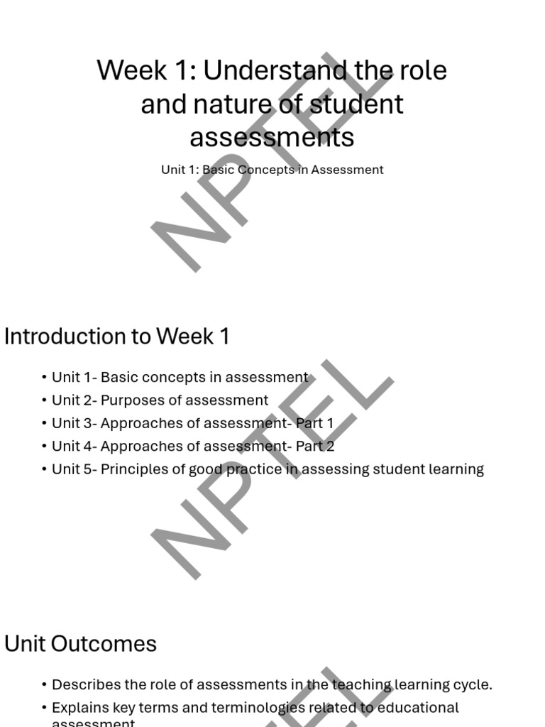 Week 1- Unit 1- Basic Concepts in Assessment | PDF | Educational ...