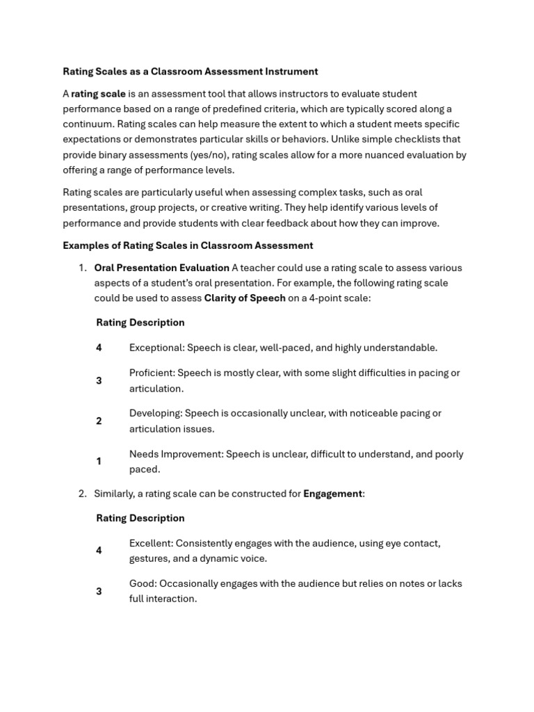 Lesson 02FA Rating Scales as a Classroom Assessment Instrument | PDF ...
