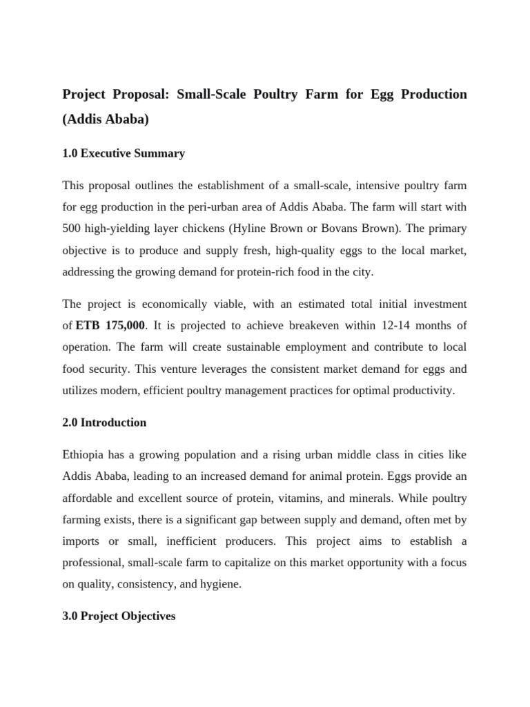 Small Scale Poultry Farm for Egg Production (Addis Ababa) Project ...