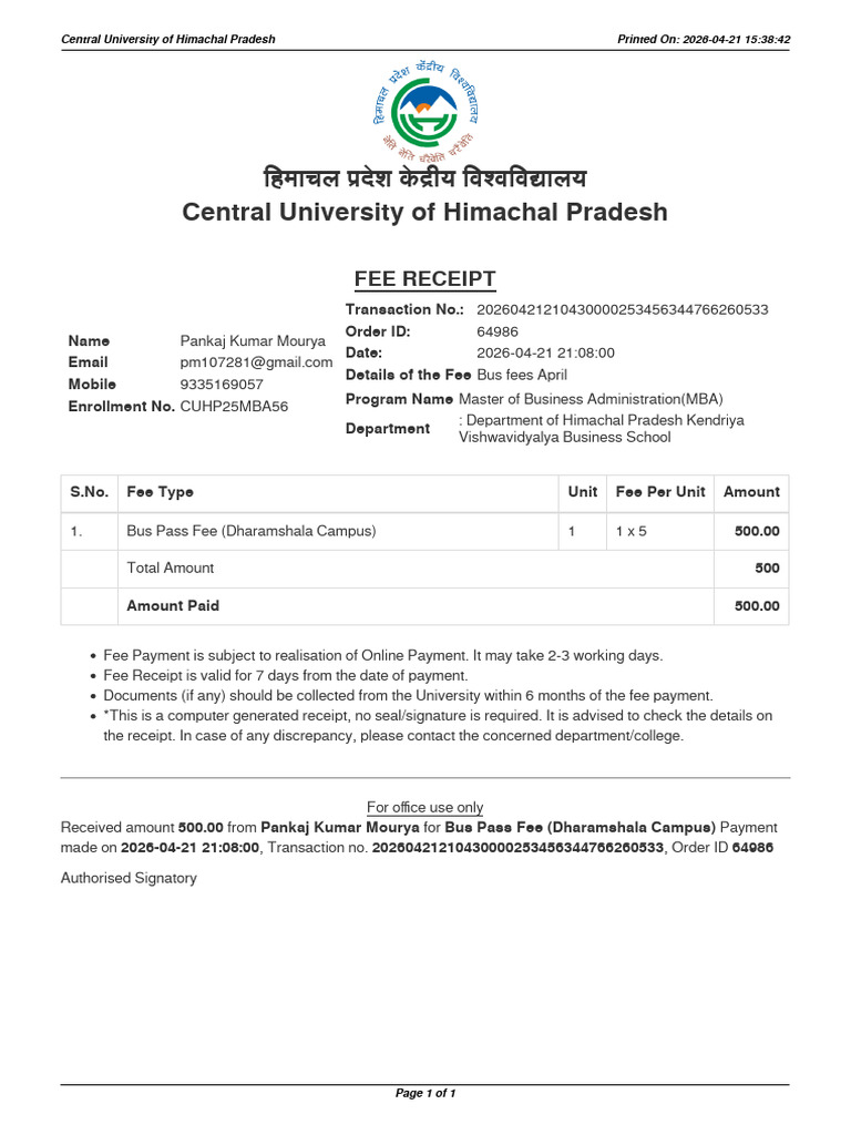 Fee Receipt (4) | PDF