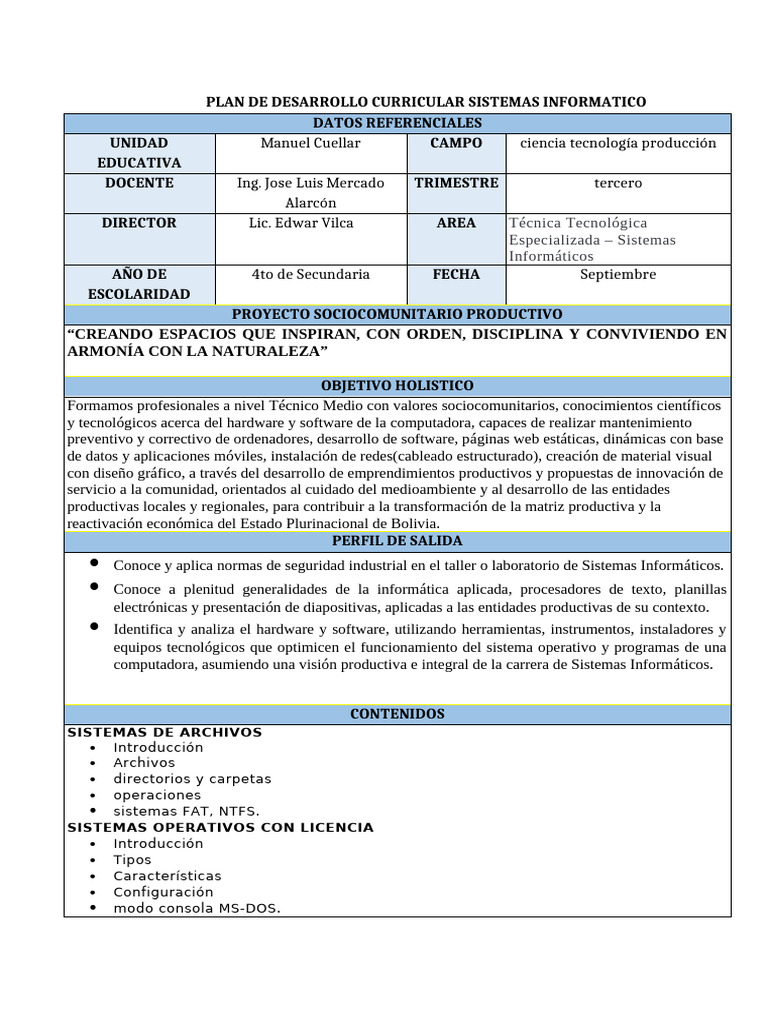 Cuarto - Tercer Trimestre PDC Informatico - Jose Luis | PDF ...