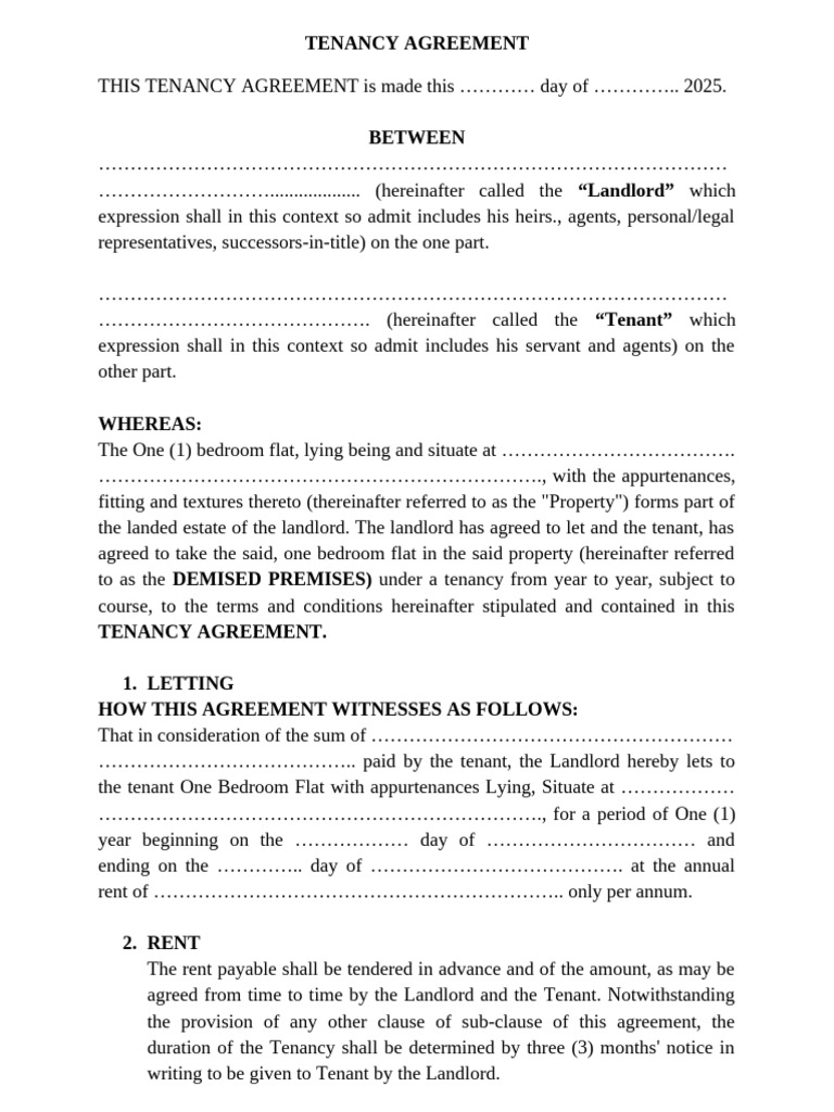 TENACY AGREEMENT | PDF | Leasehold Estate | Landlord