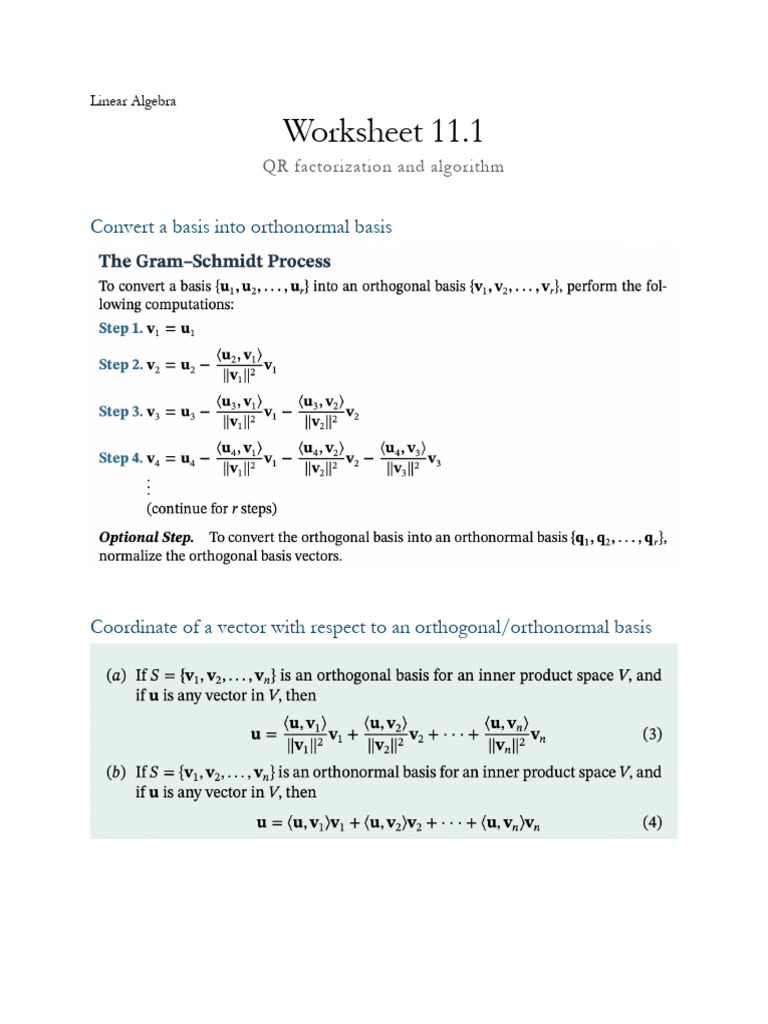 Worksheet 11.1 - QR Decomposition and QR Algorithm | PDF | Matrix ...
