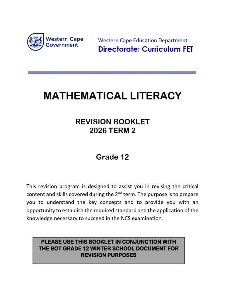 2026 Mathematical Literacy Grade 12 T2 | PDF | Tablespoon | Area