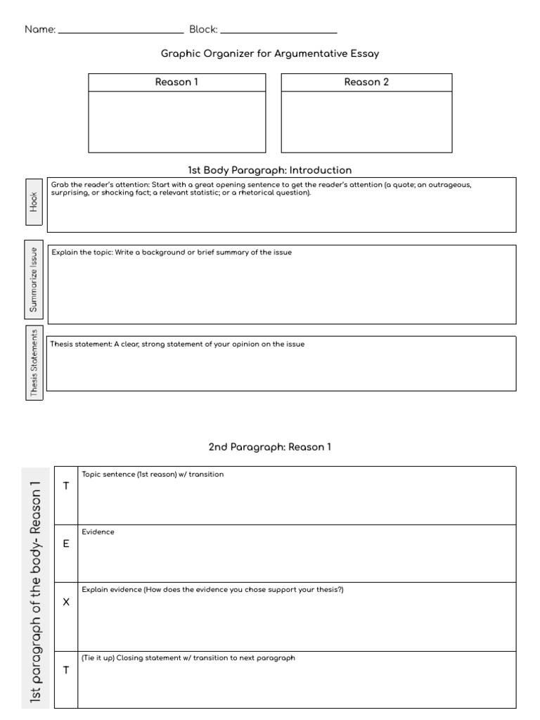 Argumentative Essay Graphic Organizer | PDF