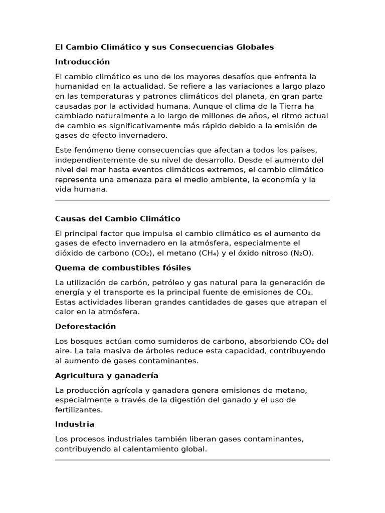 El Cambio Climático y Sus Consecuencias Globales | PDF | Gases de ...