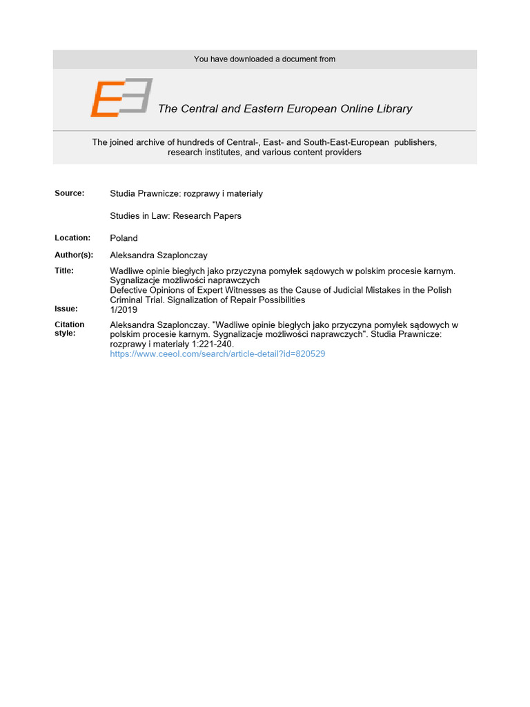 Defective Opinions of Expert Witnesses as the Cause of Judicial ...