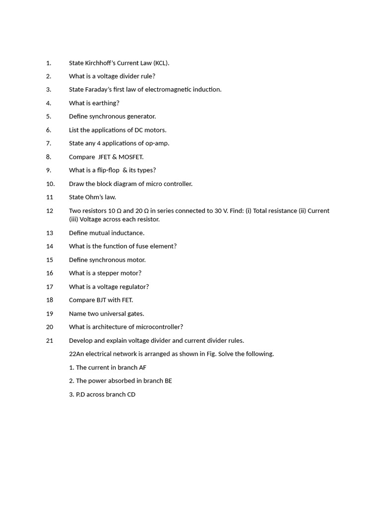 BEEE Imp Ques IMP | PDF | Electrical Resistance And Conductance | Voltage