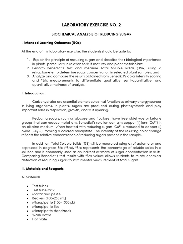 Laboratory Exercise No 2 Biochem | PDF | Chemistry