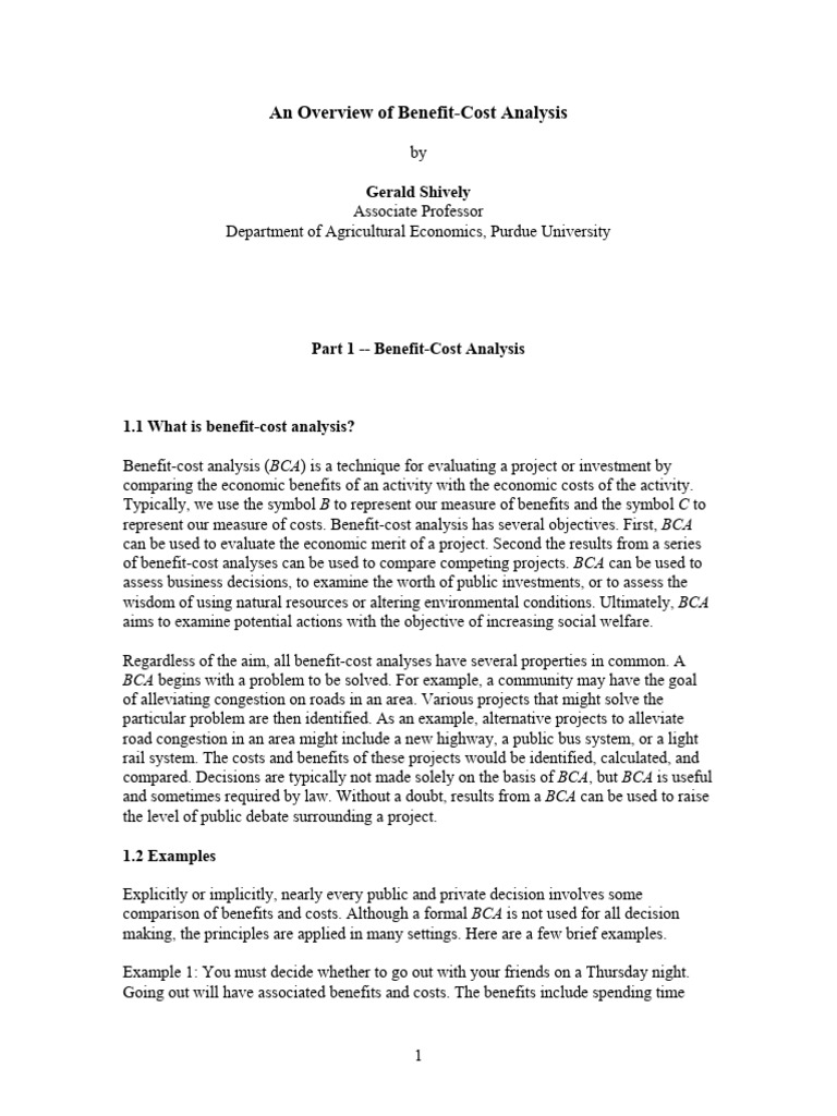 An Overview of Benefit-Cost Analysis | PDF | Net Present Value | Cost ...
