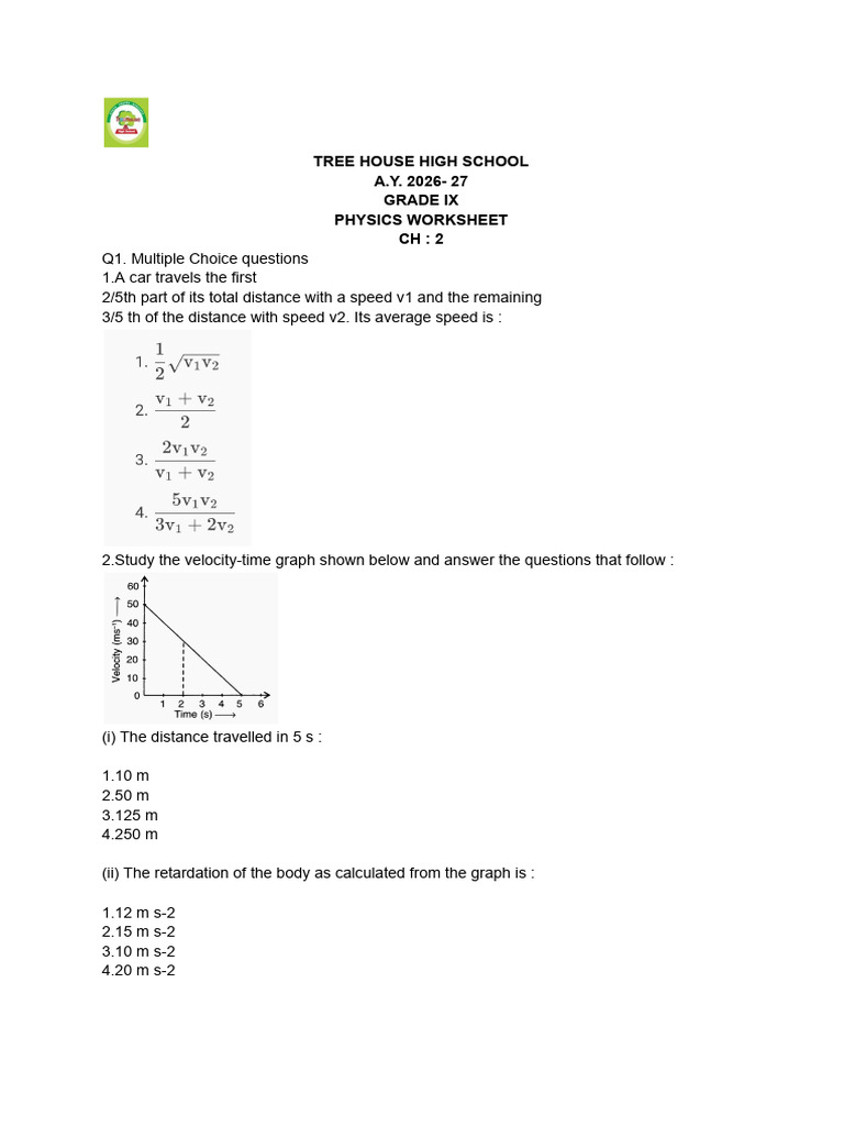 Physics Ch 2 Worksheet | PDF