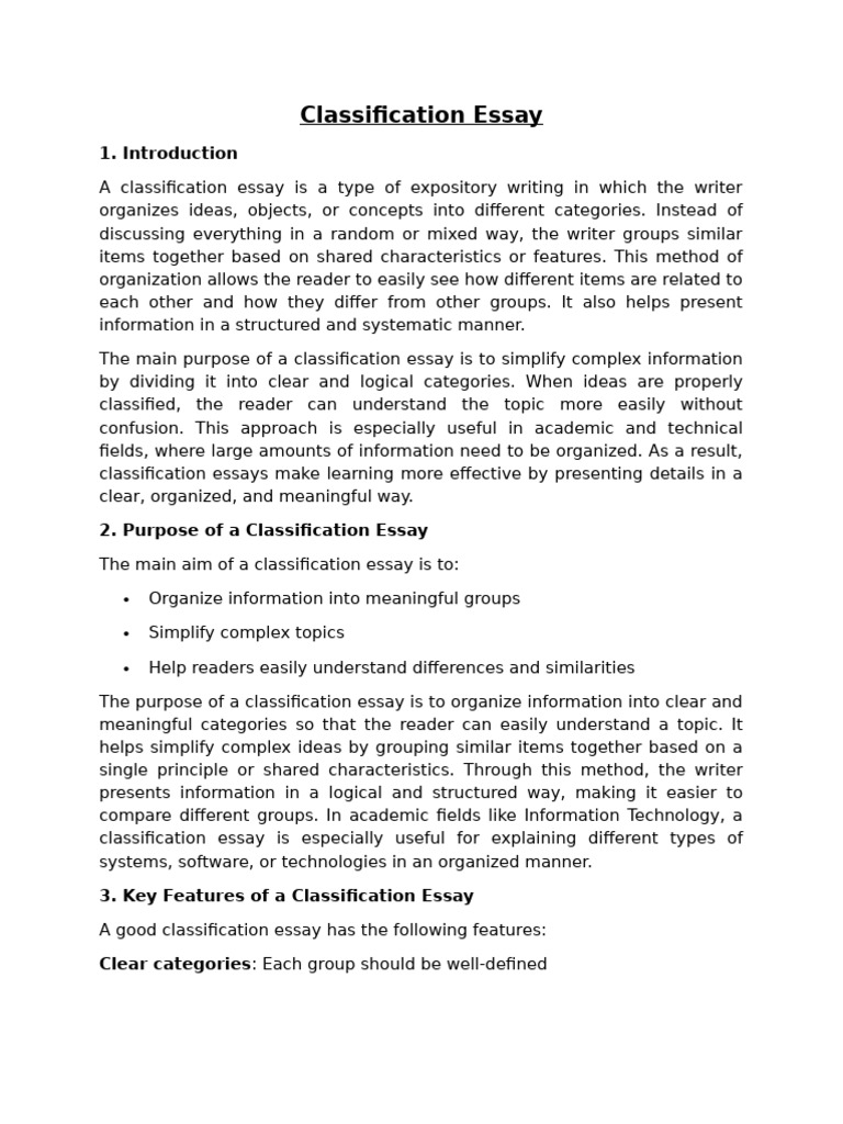 Classification Essay | PDF | Essays | Computing