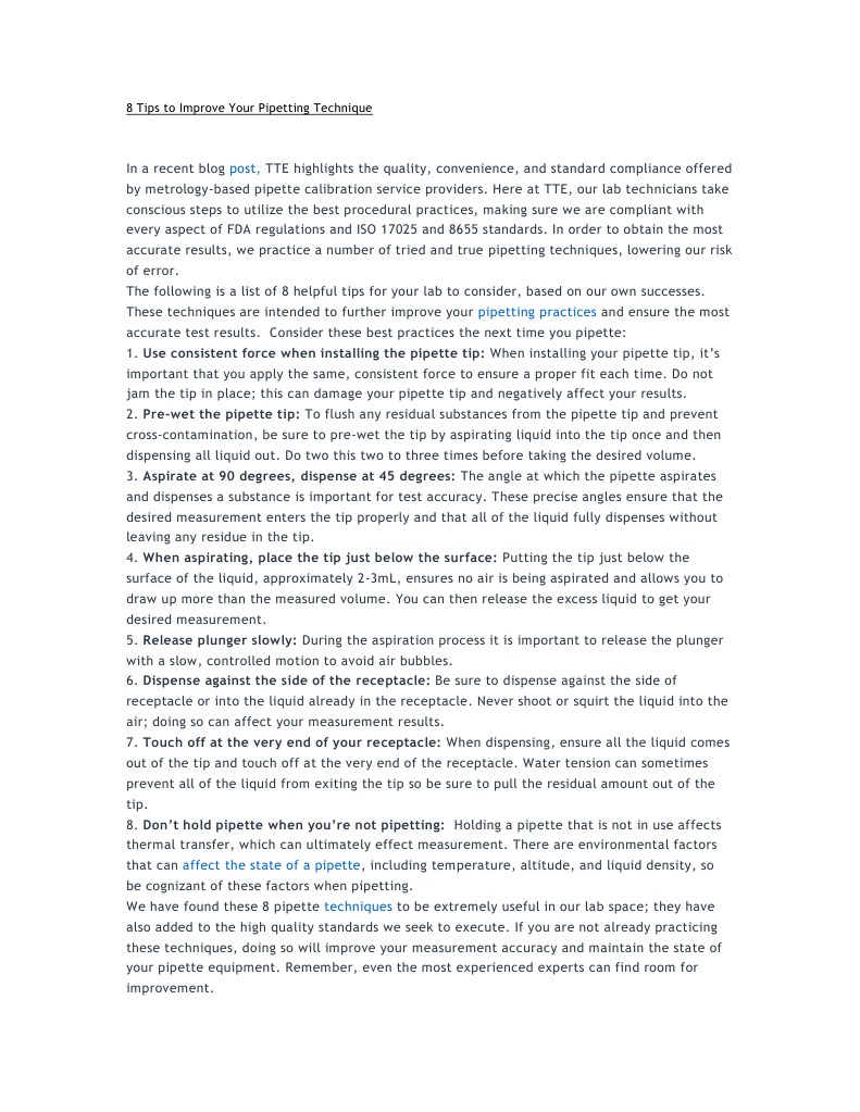 8 Tips To Improve Your Pipetting Technique PDF Accuracy And Precision Nature