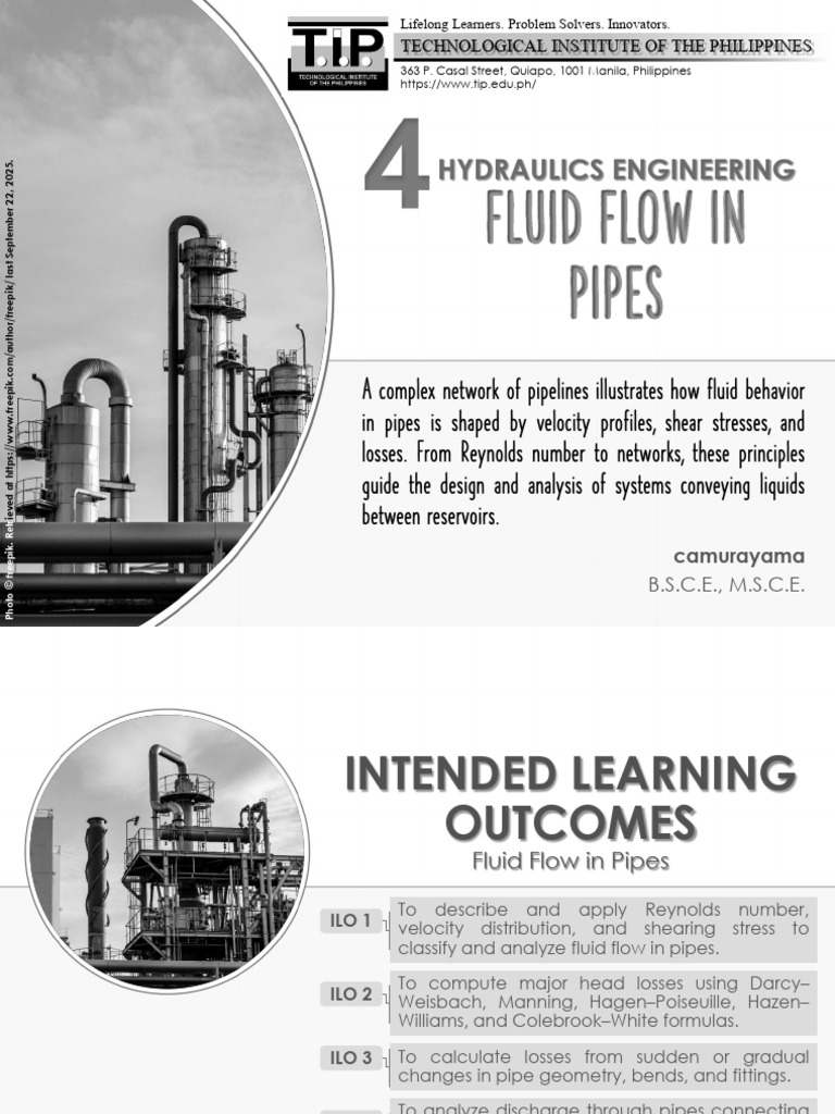 Lesson No.04_Fluid Flow in Pipes | PDF | Reynolds Number | Fluid Dynamics