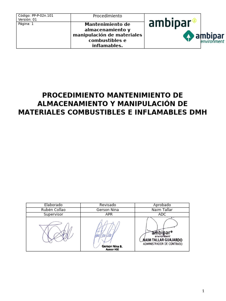 Procedimiento de Almacenamiento y Manipulacion de Materiales ...