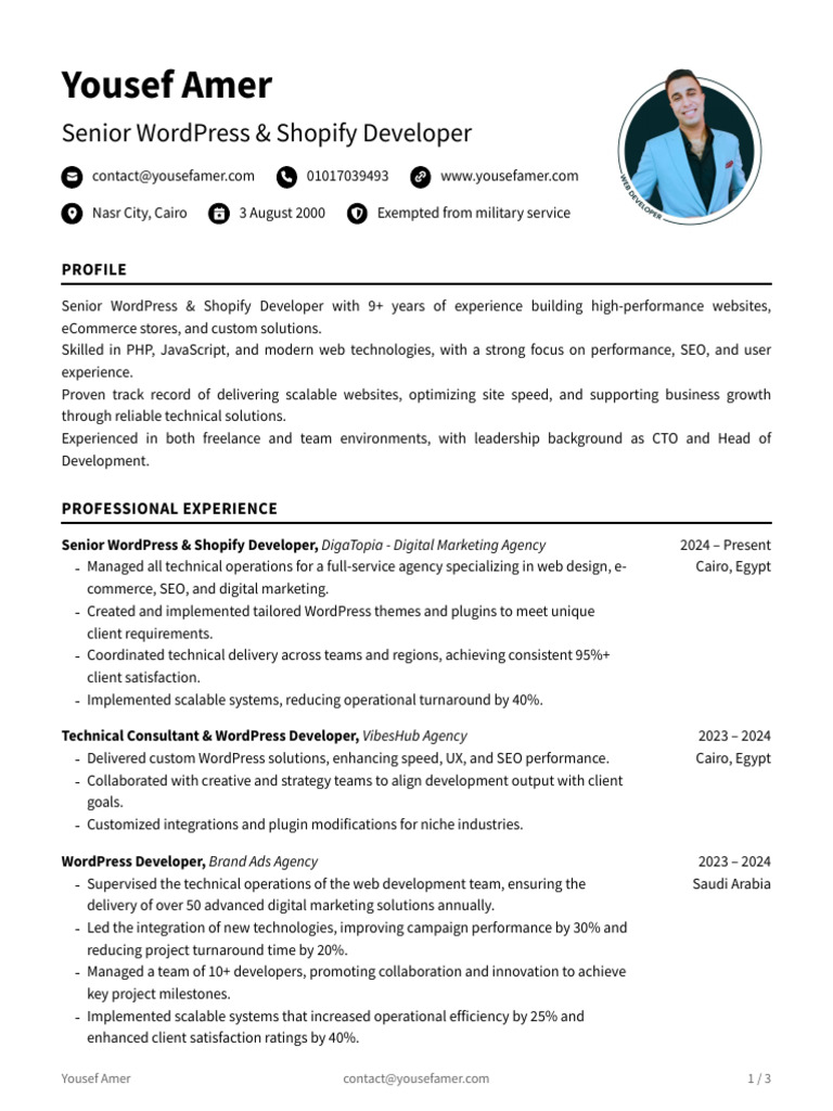 Yousef Amer - Full-Stack WordPress Developer - 1 Jan 2026 (1) | PDF ...