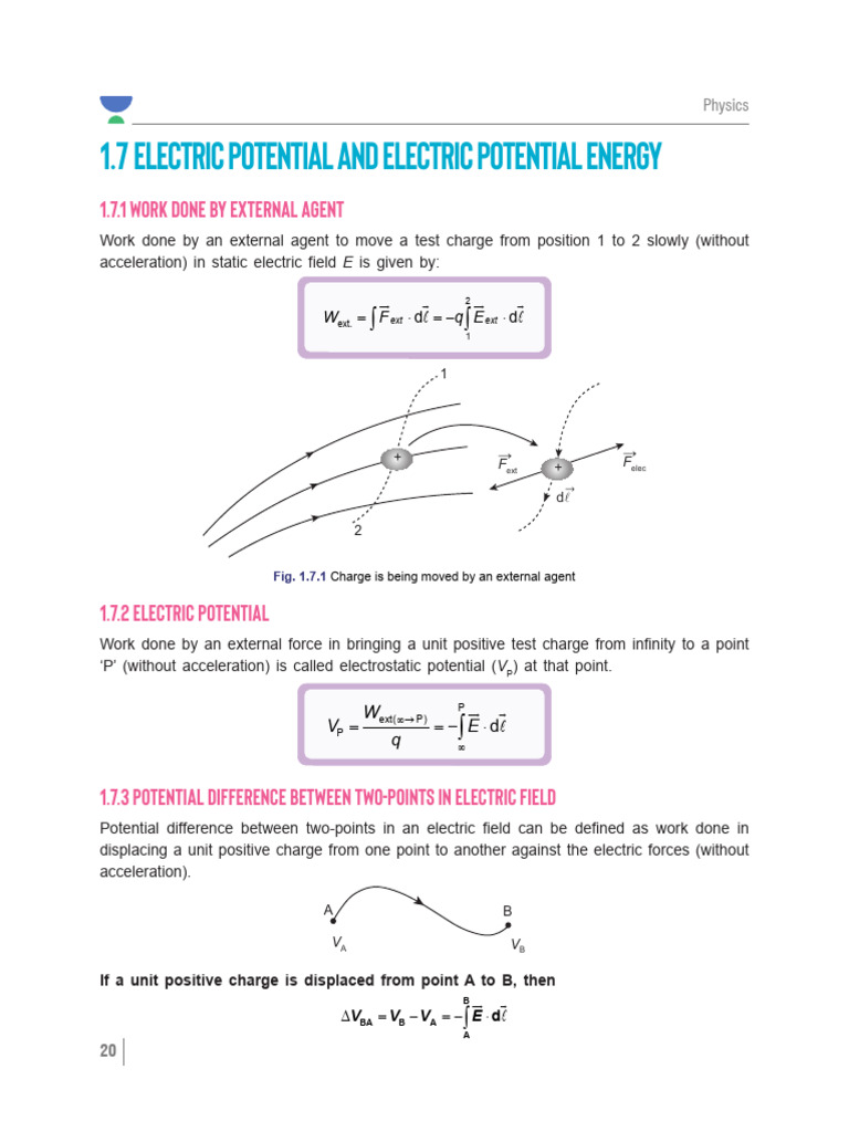1.7 Electric Potential and Electric Potential Energy: 1.7.1 Work Done ...