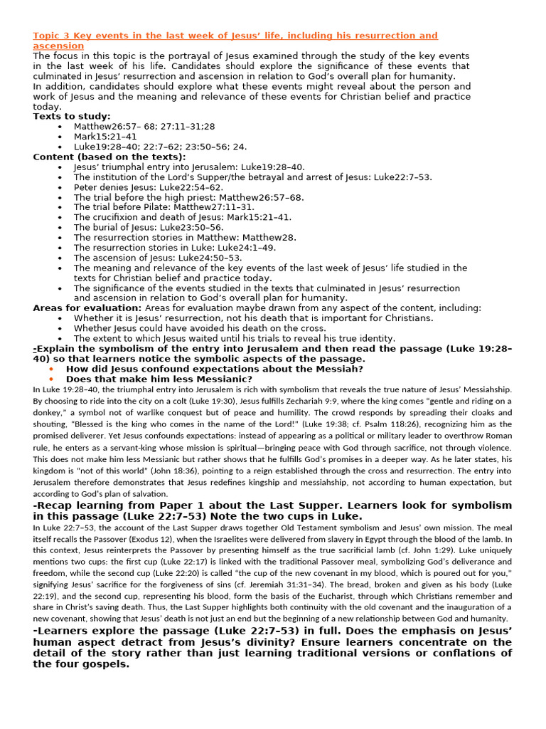 Topic 3 Key Events in the Last Week of Jesus | PDF | Jesus ...
