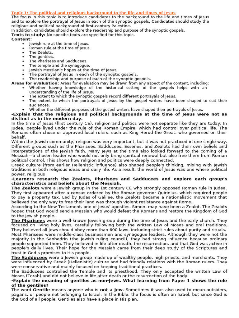 Topic 1 the Political and Religious Background to the Life and Times of ...