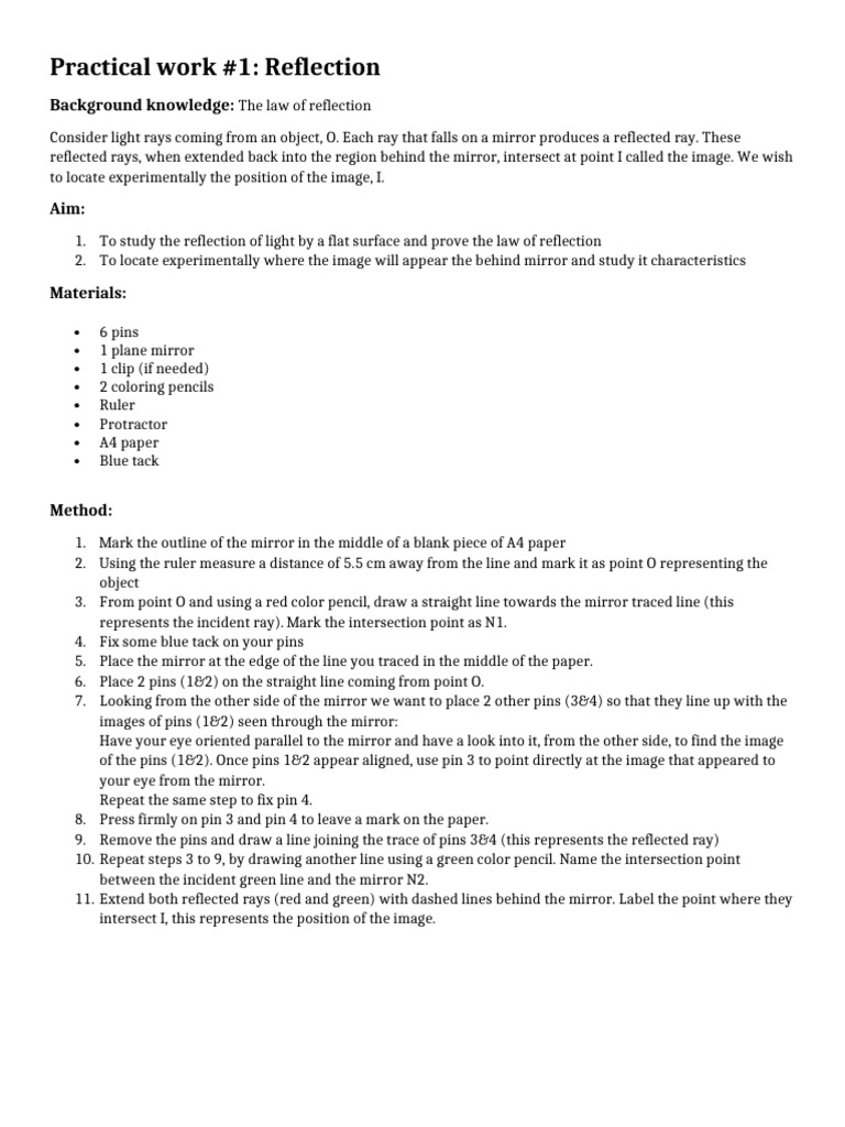 2. Reflection Practical | PDF | Mirror | Reflection (Physics)