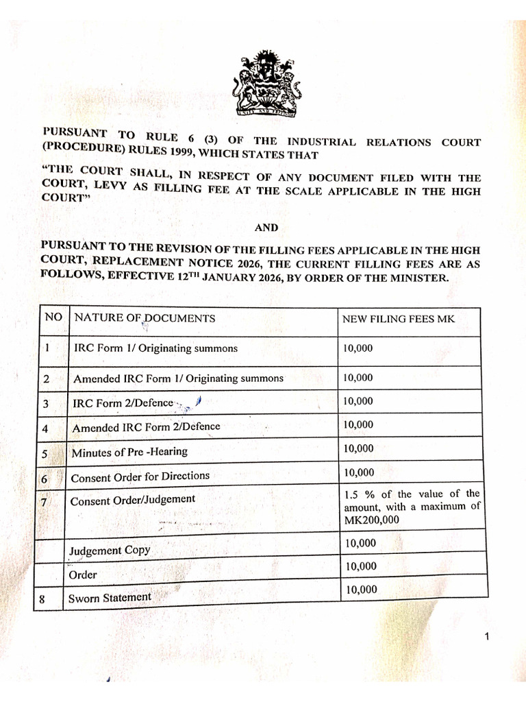 IRC New Filing Fees | PDF